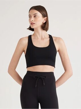 NWT QUINCE Ultra-Form Scoop Neck Longline Bra Small Black 7870